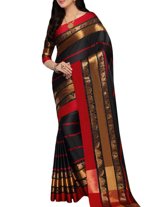 black cotton woven saree with blouse - 15141222 - Very Small Image - 1