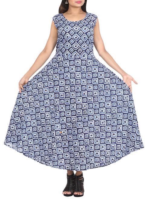 blue printed cotton maxi dress - 15142083 - Very Small Image - 1
