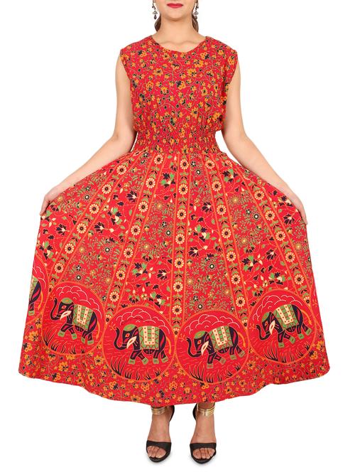 red cotton flared kurta - 15142106 - Very Small Image - 1