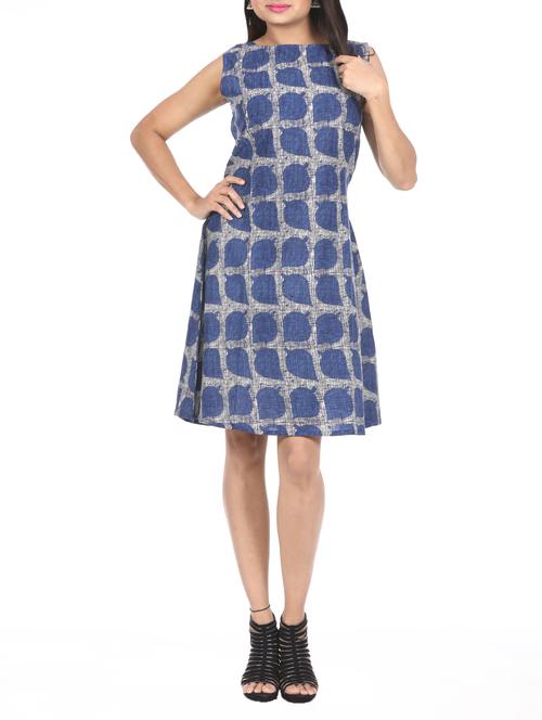 blue printed cotton belted dress - 15142109 - Very Small Image - 1