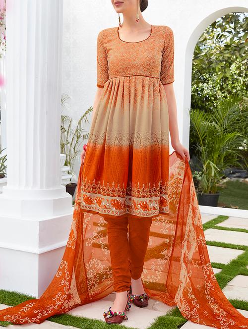 beige crepe unstitched churidaar suit - 15142380 - Very Small Image - 1