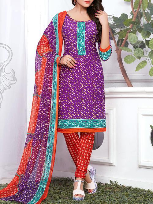 purple crepe unstitched churidaar suit - 15142393 - Very Small Image - 1