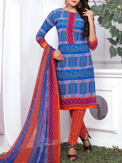 blue crepe unstitched churidaar suit - 15142397 - Very Small Image - 1