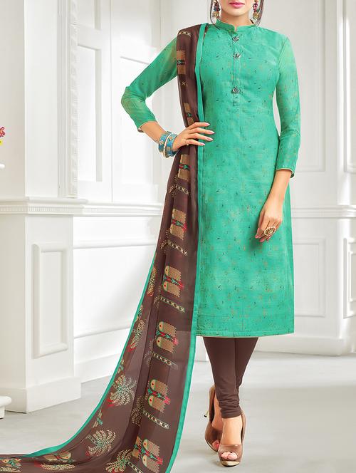 blue chanderi cotton unstitched churidaar suit - 15142412 - Very Small Image - 1