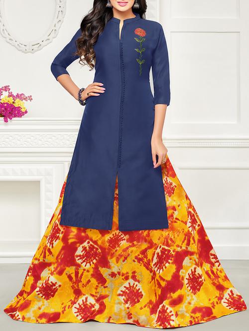 blue embroidered unstitched skirt suit - 15142426 - Very Small Image - 1