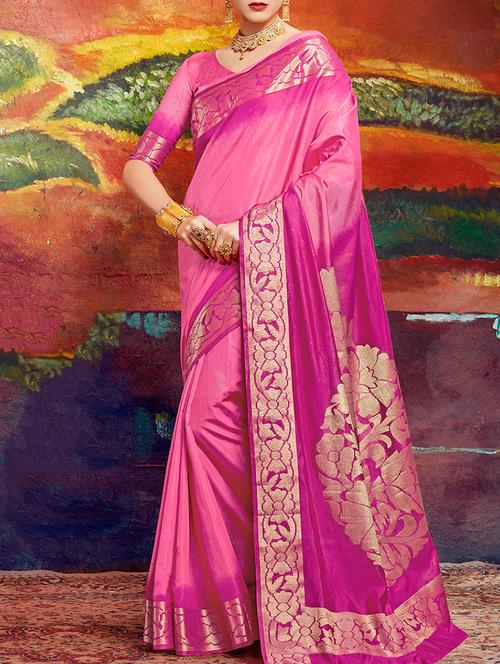 pink silk blend banarasi saree with blouse - 15142496 - Very Small Image - 1