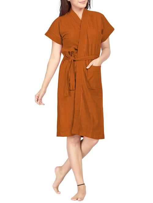 brown solid bath robe - 15143315 - Very Small Image - 1