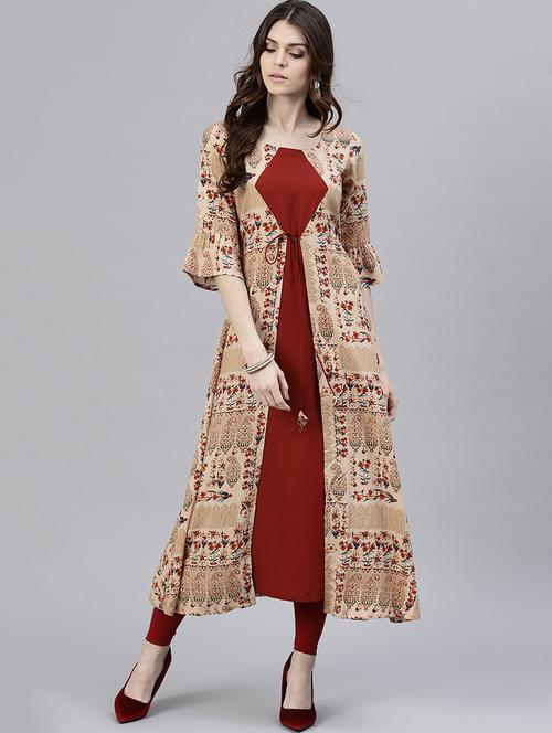 brown rayon layered kurta - 15143393 - Very Small Image - 1