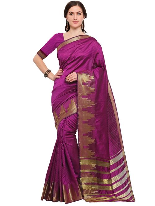 purple silk blend woven saree with blouse - 15144345 - Very Small Image - 1
