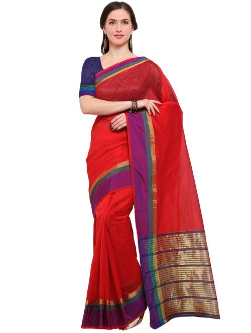 women's bordered maroon colored saree with blouse - 15144364 - Very Small Image - 1