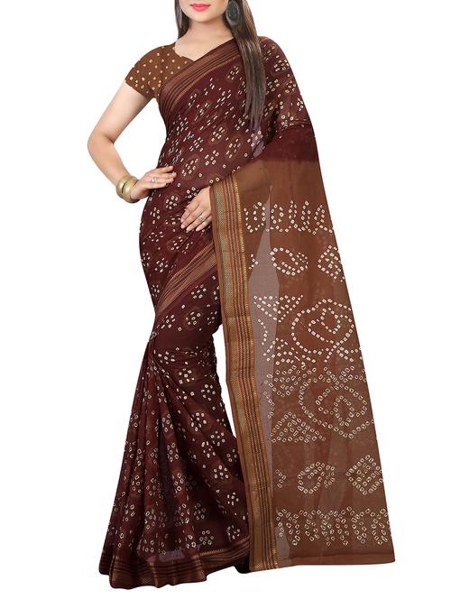 brown cotton bandhani saree with blouse - 15144584 - Very Small Image - 1