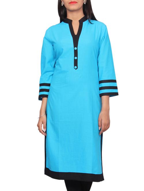 blue cotton straight kurta - 15145218 - Very Small Image - 1