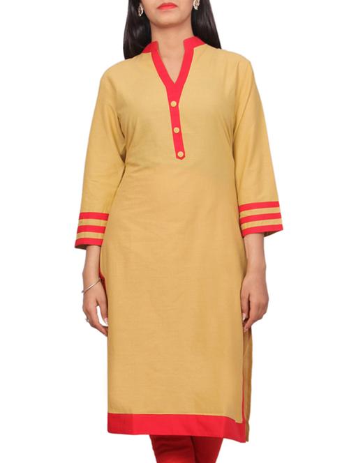 beige cotton straight kurta - 15145220 - Very Small Image - 1