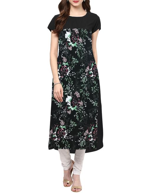 black crepe straight kurta - 15146213 - Very Small Image - 1