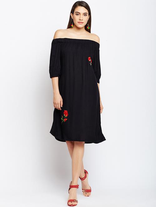 dark blue embroidered off shoulder dress - 15146227 - Very Small Image - 1