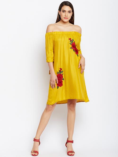 yellow embroidered off shoulder dress - 15146230 - Very Small Image - 1