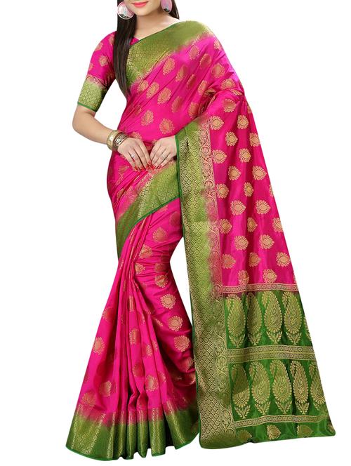 magenta silk banarasi saree with blouse - 15147081 - Very Small Image - 1