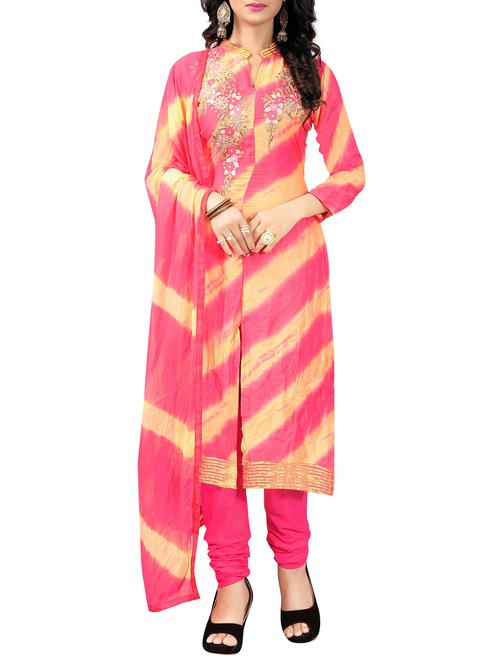 pink embroidered unstitched churidaar suit - 15147245 - Very Small Image - 1