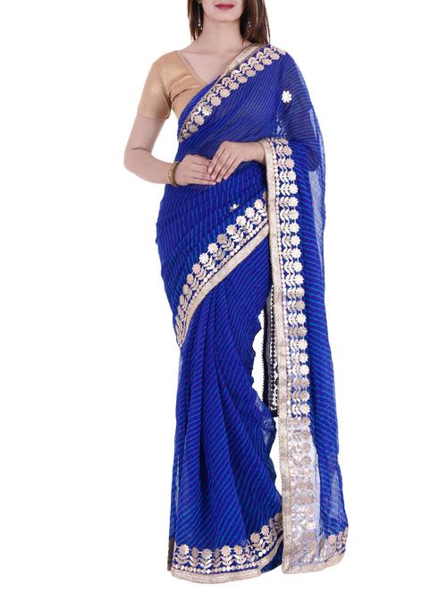 blue  leheriya saree with blouse - 15147773 - Very Small Image - 1