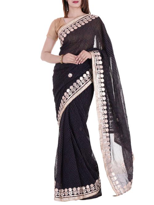 black leheriya saree with blouse - 15147775 - Very Small Image - 1