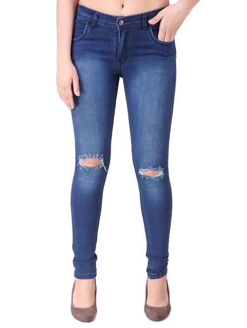blue denim knee slit jeans - 15147807 - Very Small Image - 1