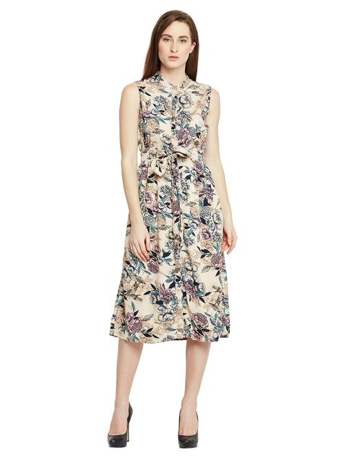 beige printed belted dress - 15148373 - Very Small Image - 1