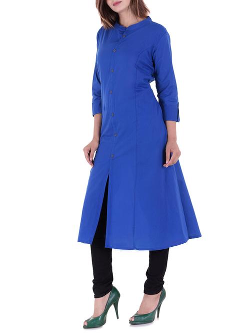 blue cotton solid a-line kurta - 15148484 - Very Small Image - 1