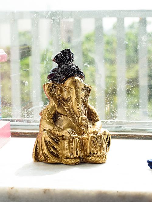 brass lord ganesha playing tabla antique showpiece - 15149497 - Very Small Image - 1