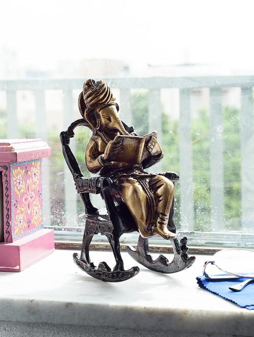 brass lord ganesha on rocking chair antique showpiece - 15149498 - Very Small Image - 1