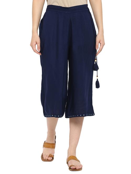 navy blue rayon culottes - 15149821 - Very Small Image - 1