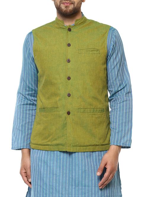 green cotton nehru jacket - 15151650 - Very Small Image - 1