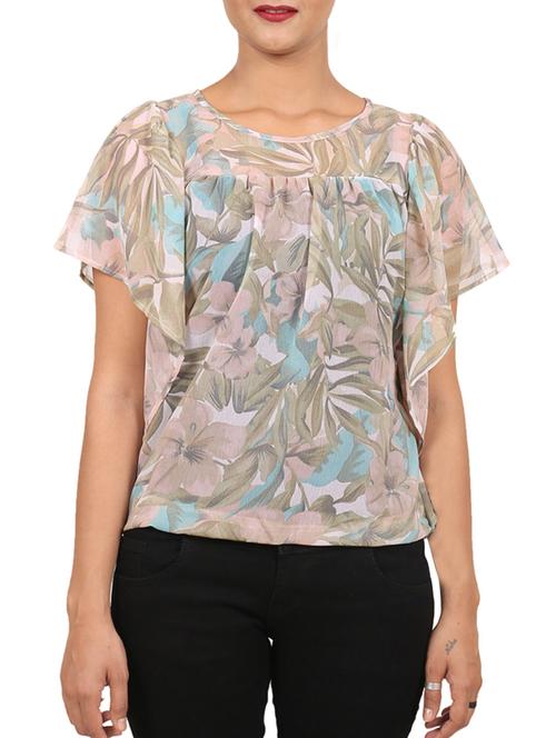 beige printed georgette blouson top - 15152121 - Very Small Image - 1