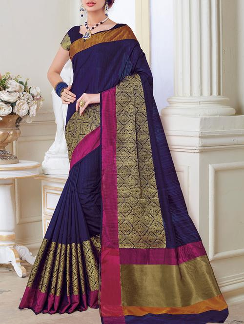 blue raw silk bordered saree with blouse - 15152652 - Very Small Image - 1