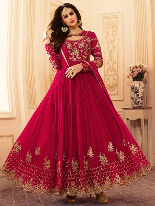 pink embroidered semi-stitched anarkali suit - 15153572 - Very Small Image - 1