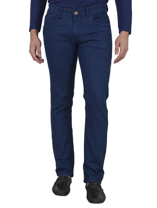 navy blue cotton blend plain jeans - 15153668 - Very Small Image - 1