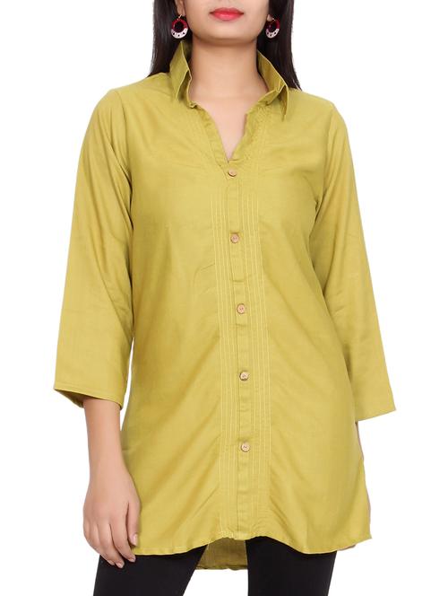 mustard viscose solid kurti - 15154092 - Very Small Image - 1