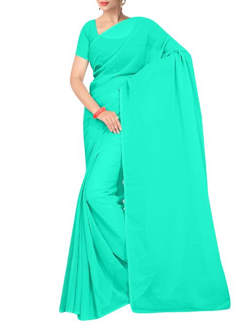 women's solid turquoise colored saree with blouse - 15155234 - Very Small Image - 1