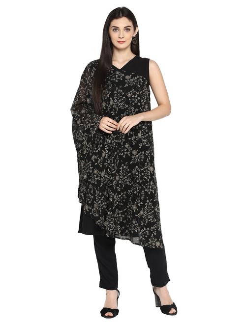 black georgette kaftan kurta - 15156040 - Very Small Image - 1