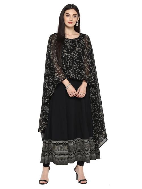 black georgette flared kurta - 15156041 - Very Small Image - 1