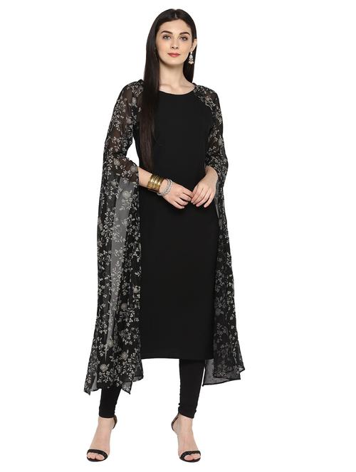 black slit sleeves straight kurta - 15156043 - Very Small Image - 1