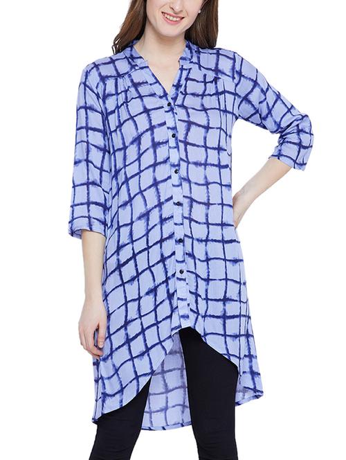 blue rayon checkered high-low tunic - 15156093 - Very Small Image - 1