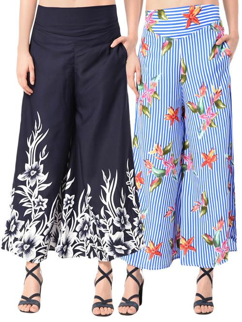 set of 2 multicolored printed crepe palazzo - 15156639 - Very Small Image - 1