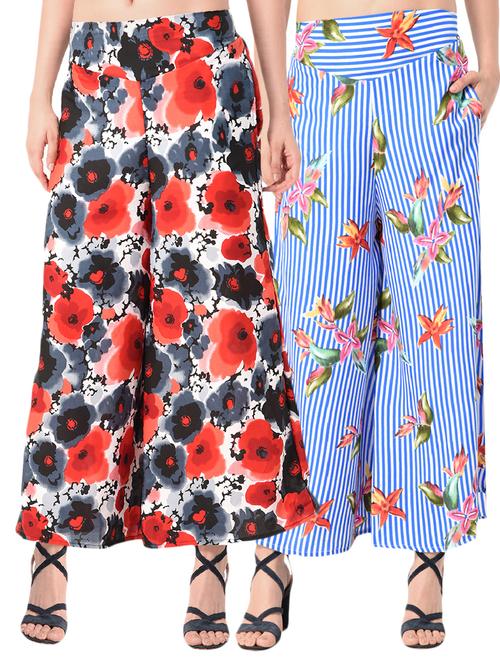 set of 2 multicolored floral crepe palazzo - 15156647 - Very Small Image - 1