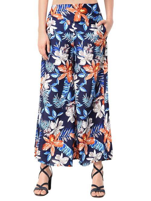 navy blue floral crepe palazzo - 15156700 - Very Small Image - 1
