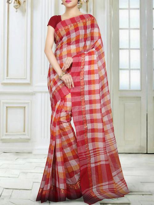 red cotton tant saree - 15158467 - Very Small Image - 1