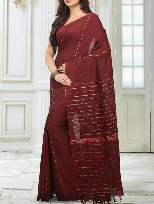 solid tant saree  with blouse - 15158487 - Very Small Image - 1