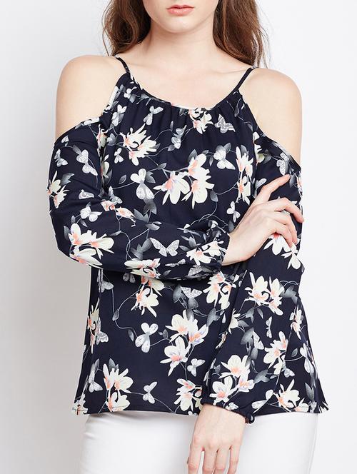 cold shoulder floral polyester top - 15158584 - Very Small Image - 1