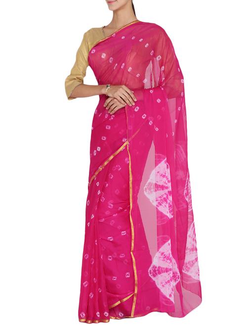 pink chiffon tie & dye saree with blouse - 15159607 - Very Small Image - 1