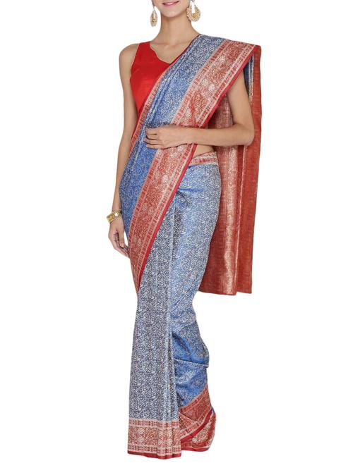 women's self design blue colored saree with blouse - 15159613 - Very Small Image - 1