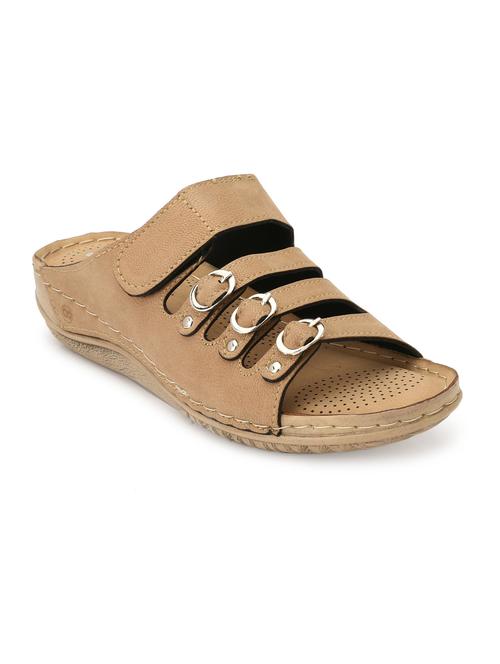 beige  faux leather slippers - 15160791 - Very Small Image - 1